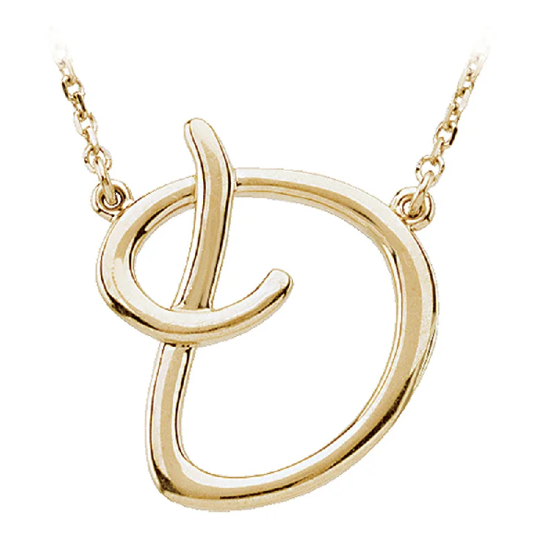 Crystal Pendant Necklace for Special Occasions-14k Yellow Gold, Olivia Collection, Medium Script Initial D Necklace