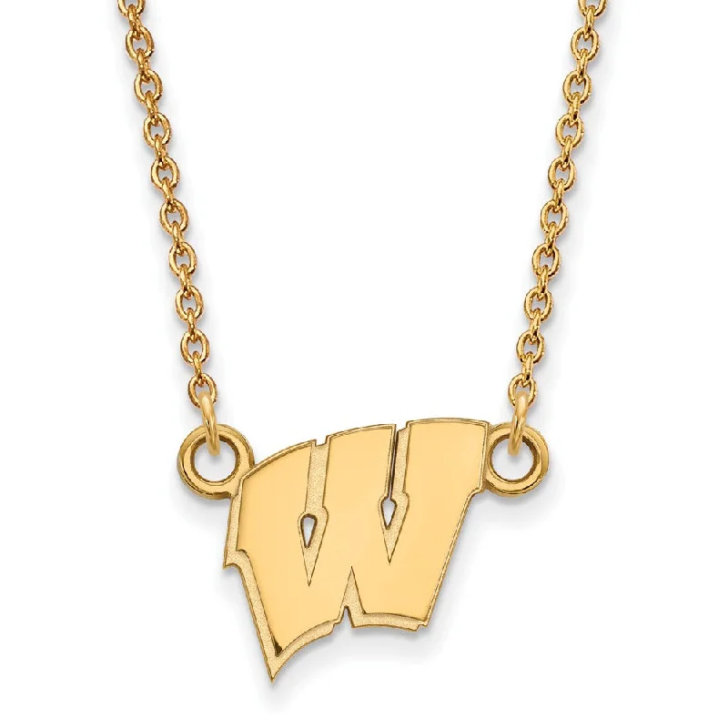 Layered Chain Necklace for Fashionistas-14k Gold Plated Silver U of Wisconsin Small Initial W Pendant Necklace