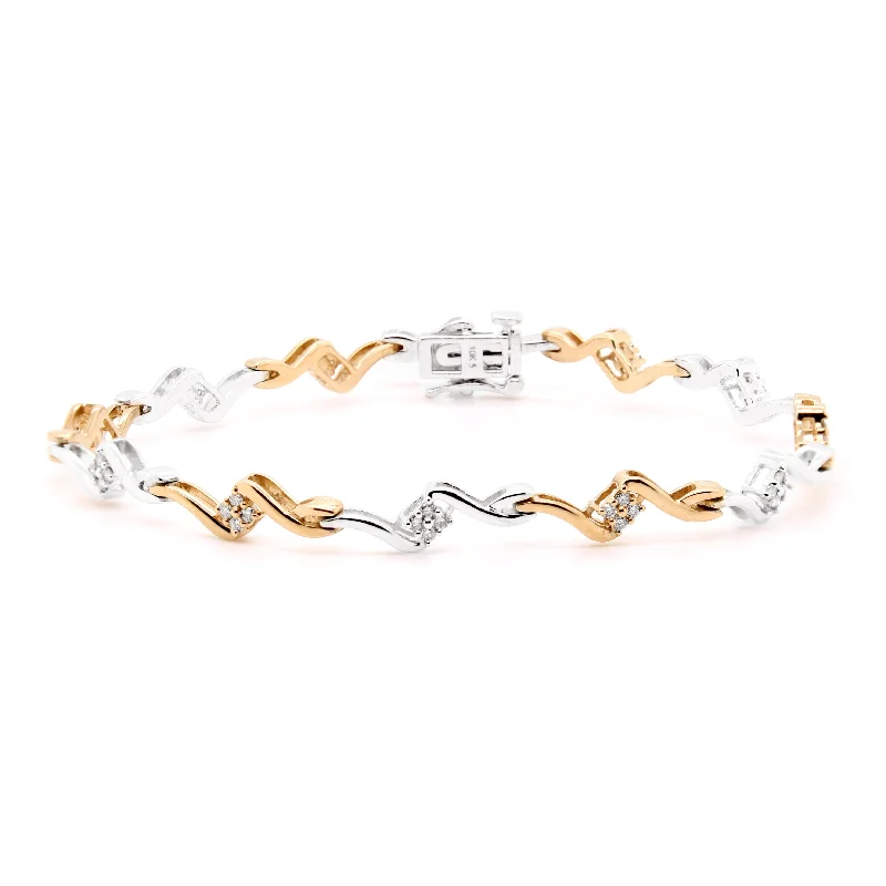 Handcrafted Bracelet with Sterling Silver-TWO-TONE GOLD DIAMOND FASHION BRACELET WITH 48 ROUND CUT DIAMONDS, .50 CT TW