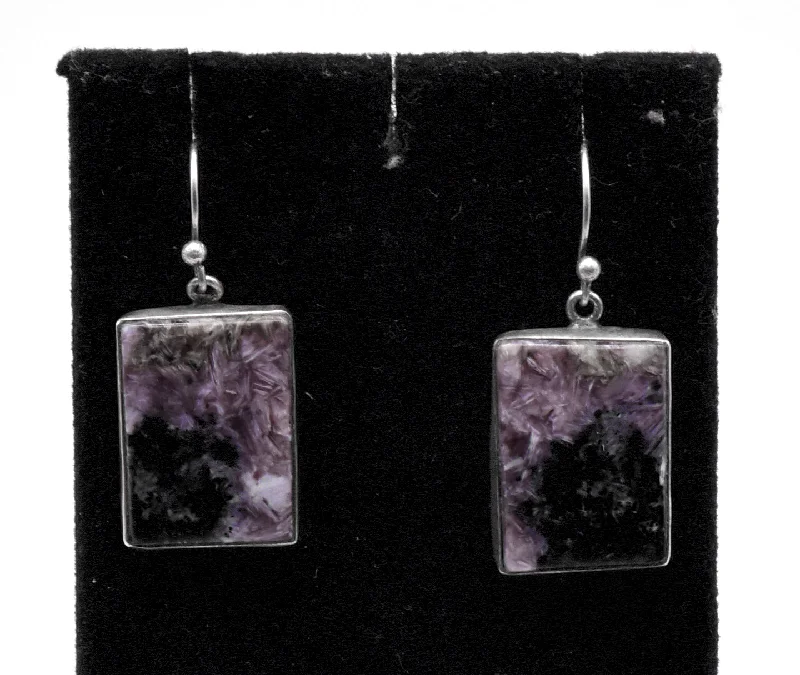 Trendy Earrings for Young Adults-Charoite Sterling Silver Dangle Earrings