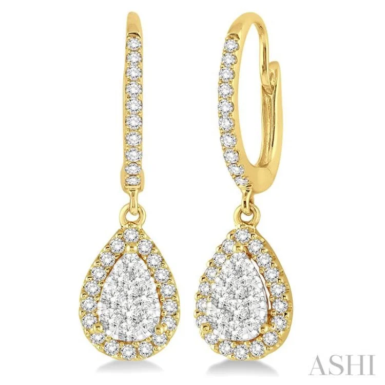 Geometric Earrings for Women-5/8 Ctw Pear Shape Diamond Lovebright Earrings in 14K Yellow and White Gold