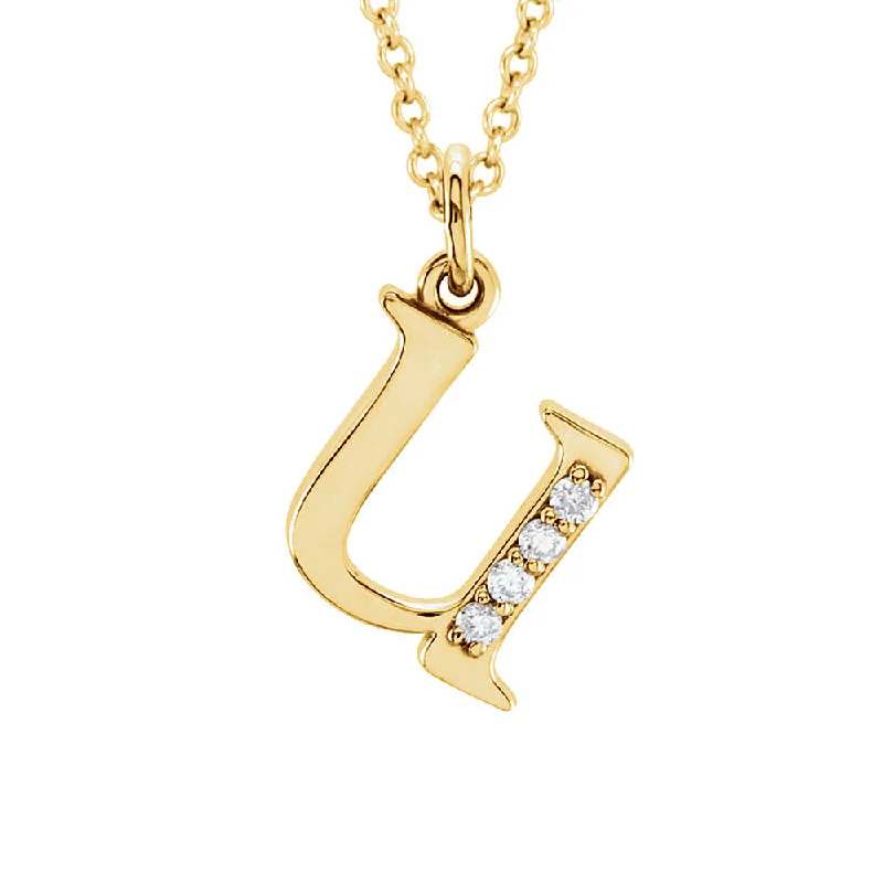 Layered Necklace for Fashion-The Abbey 14k Yellow Diamond Lower Case Initial 'u' Necklace 16 Inch