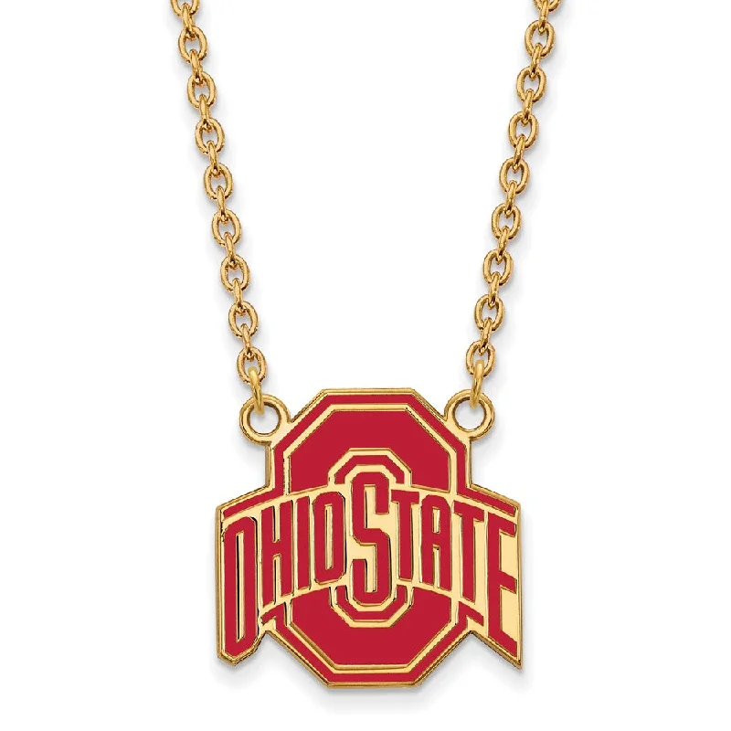 Dainty Necklace for Everyday Looks-14k Gold Plated Silver Ohio State Large Enamel Pendant Necklace