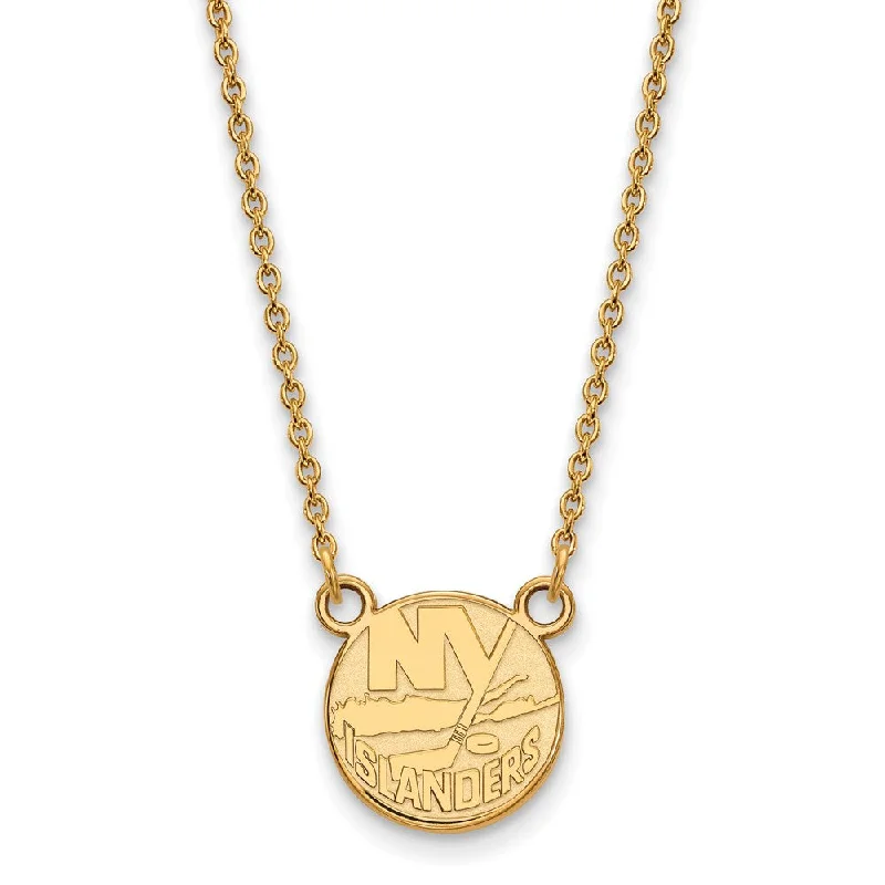 Gold Necklace with Charm for Fashion-14k Yellow Gold NHL New York Islanders Small Necklace, 18 Inch