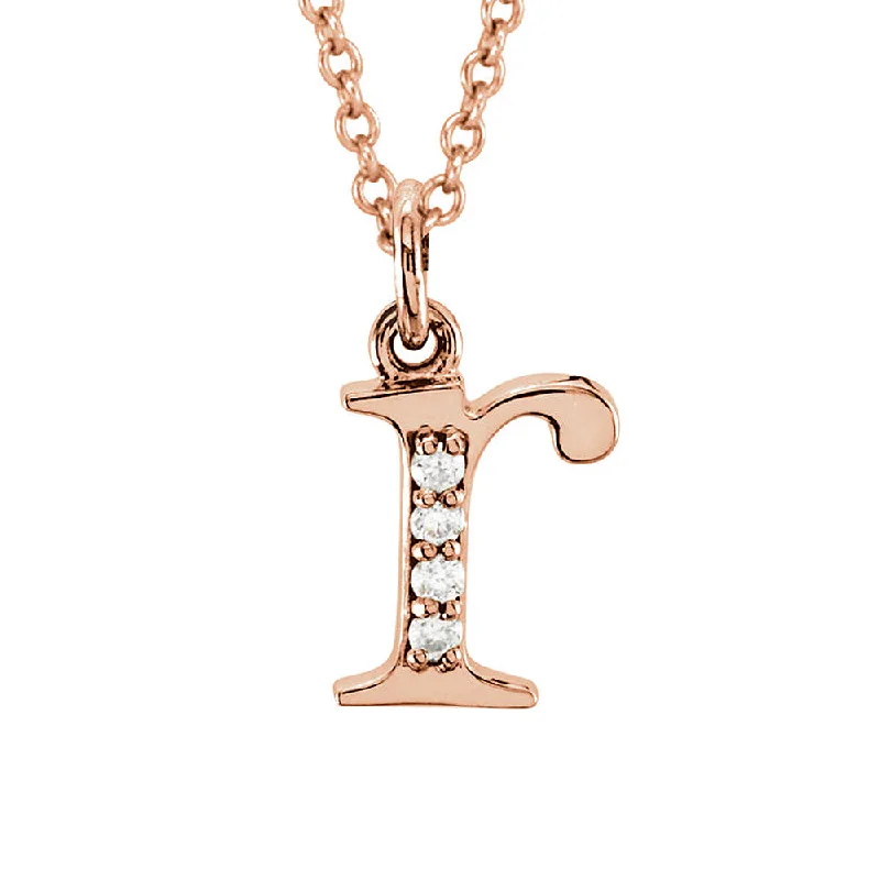 Gold Necklace for Women-The Abbey 14k Rose Gold Diamond Lower Case Initial 'r' Necklace 16 In