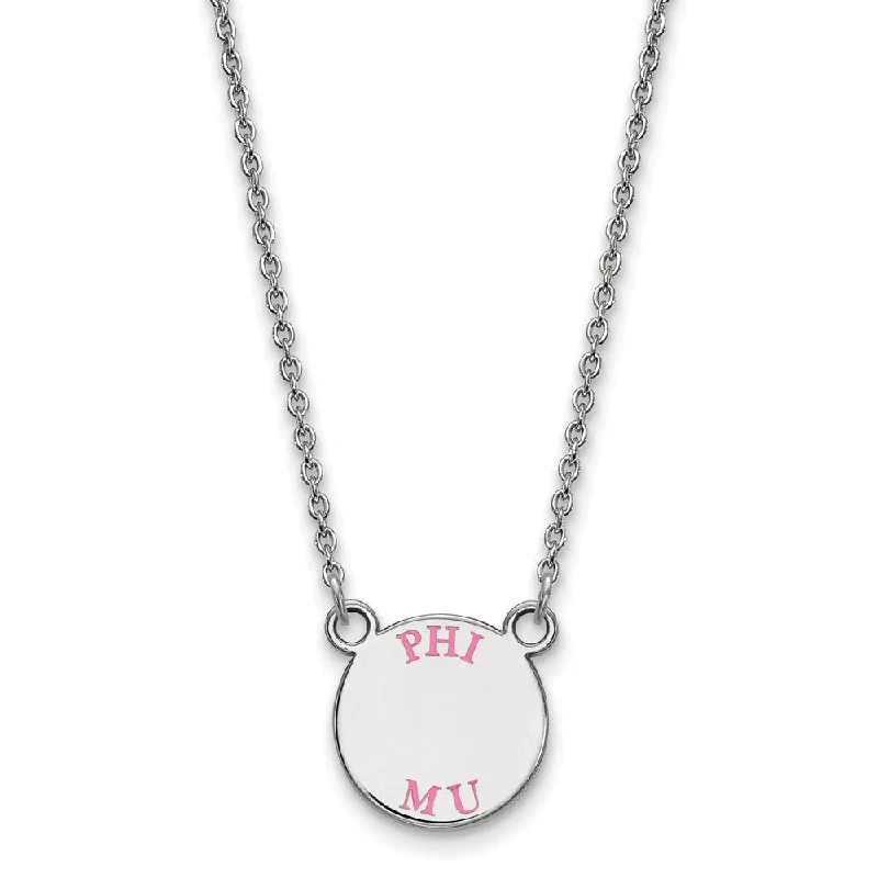 Personalized Family Birthstone Necklace-Sterling Silver Phi Mu XS (Tiny) Red Enamel Disc Necklace