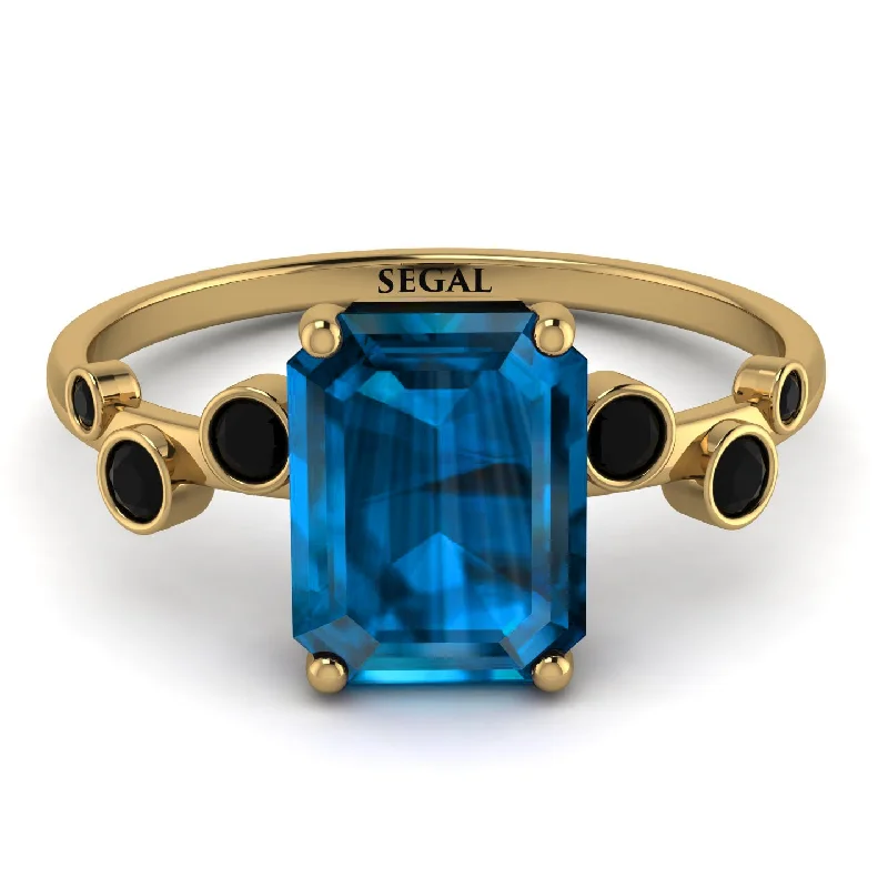 Designer Gold Ring for Engagement-Emerald Cut Blue Topaz Ring With Bezel - Alina No. 507