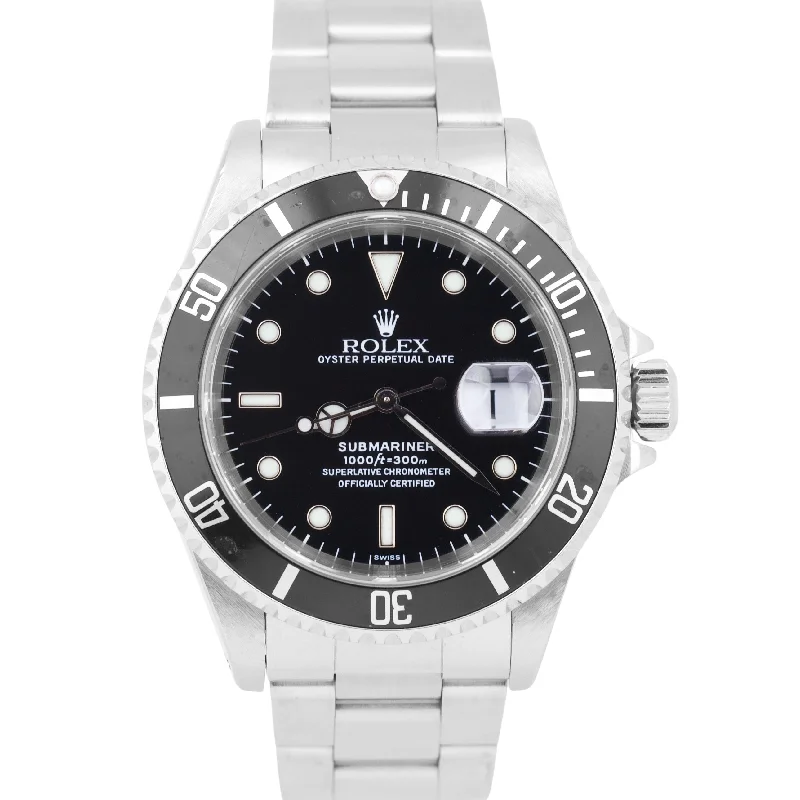 Elegant Watches with Swarovski Crystals for Luxury-Rolex Submariner Date Black SWISS ONLY Stainless Steel 40mm Oyster 16610 Watch