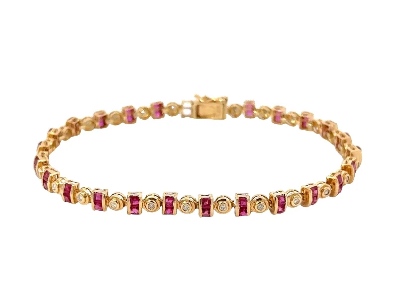 Personalized Leather Bracelet for Fashion-14k Yellow Gold Diamond and Ruby Tennis Bracelet