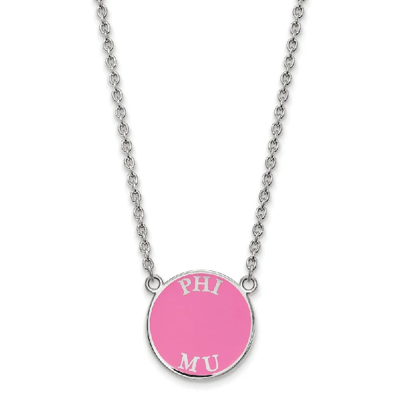 Classic Gemstone Necklace for Weddings-Sterling Silver Phi Mu Small Enamel Disc Necklace