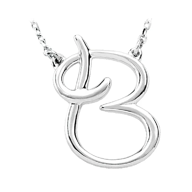 Sapphire Necklace for Evening Wear-14k White Gold, Olivia Collection, Medium Script Initial B Necklace