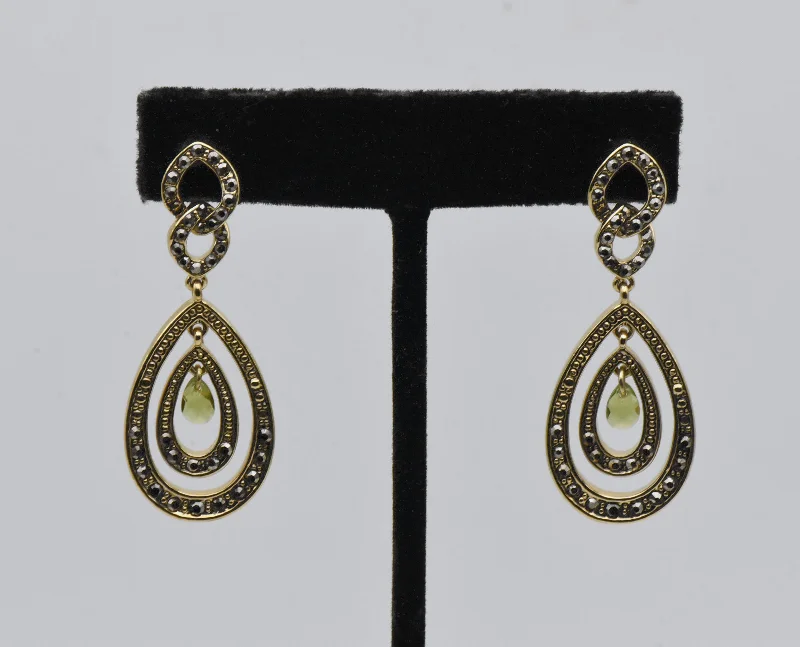 Beautiful Drop Earrings for Evening Style-Monet - Vintage Gold Tone Faux Peridot Earrings