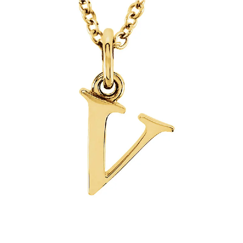 Rose Gold Necklace for Women-The Abbey Lower Case Initial 'v' Necklace in 14k Yellow Gold, 16 Inch