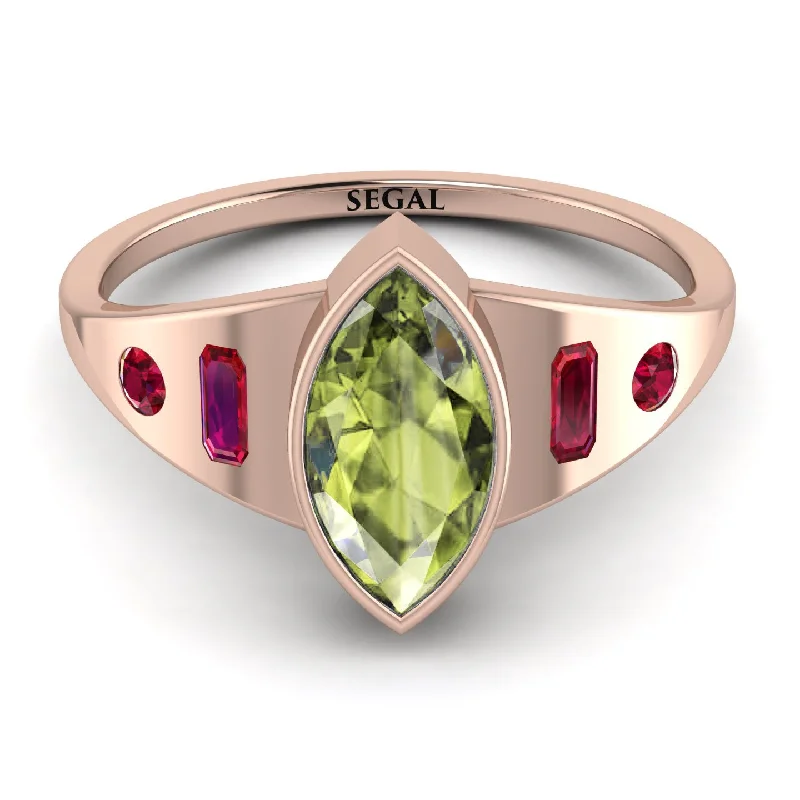 Large Engagement Ring for Women-Marquise Bezel Peridot Ring - Juliana No. 711