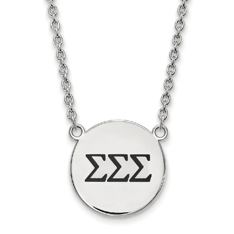 Trendy Necklace for Young Adults-Sterling Silver Sigma Sigma Sigma Large Enamel Greek Letters Necklace