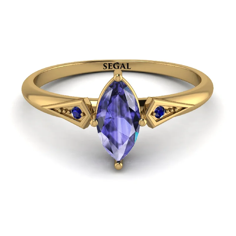 Luxury Ring with Gold and Diamonds-Marquise Tanzanite Geometrical Engagement Ring - Reese No. 213