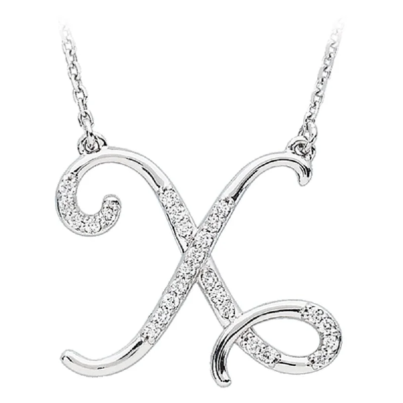 Choker Necklace with Charm-1/8 Ctw Diamond Sterling Silver Medium Script Initial X Necklace, 16in