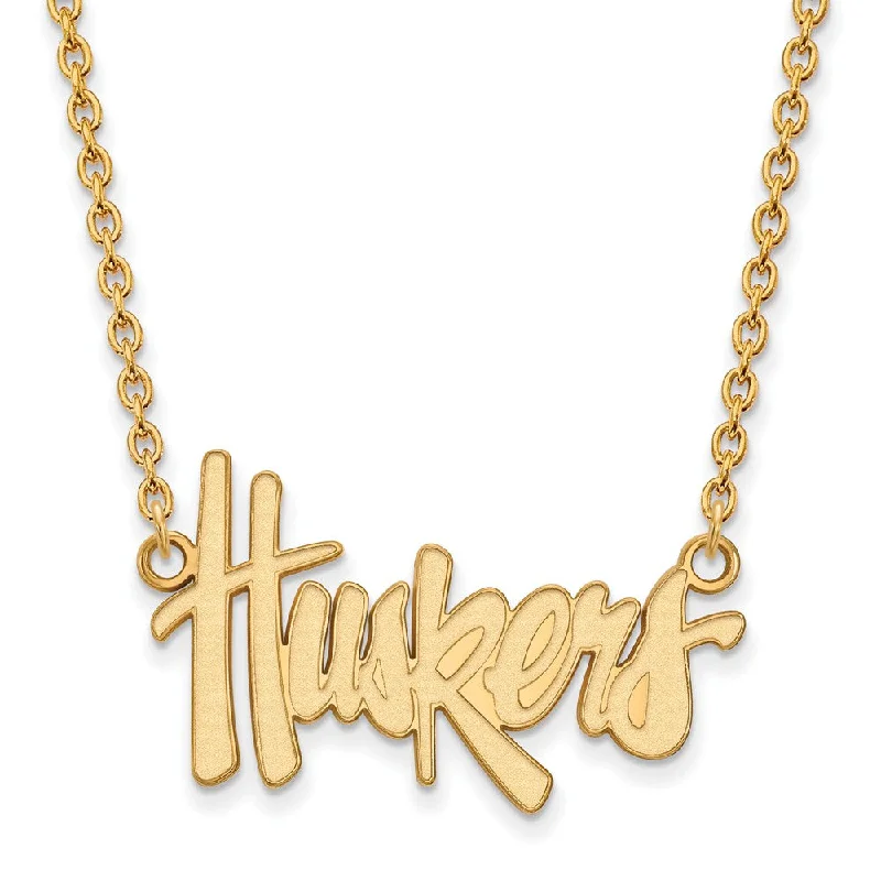 Stylish Necklace for Daily Wear-10k Yellow Gold U of Nebraska Large Huskers Pendant Necklace