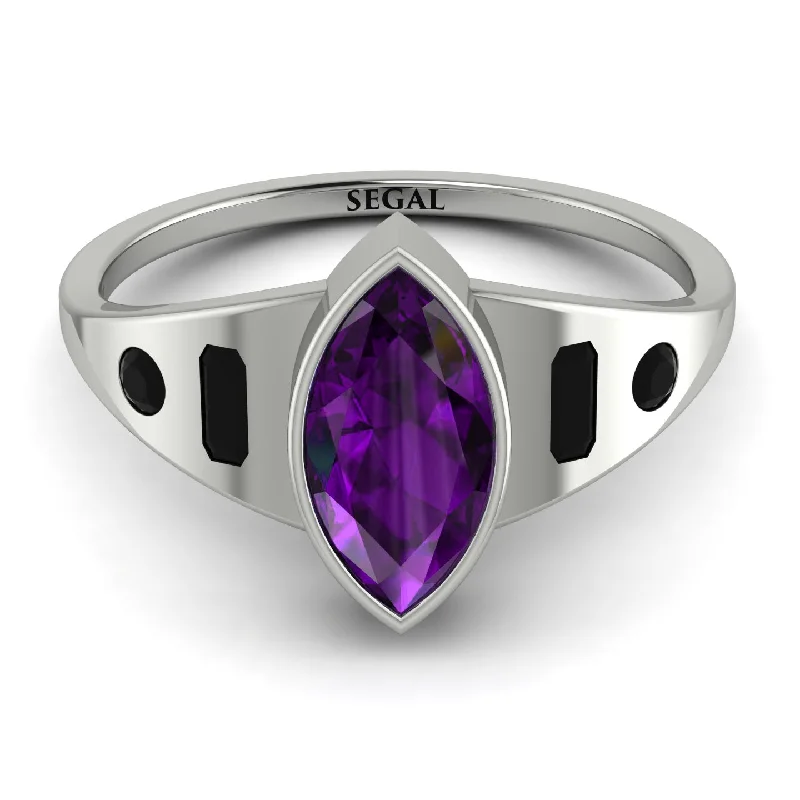 Silver Men’s Ring with Design-Marquise Bezel Amethyst Ring - Juliana No. 309