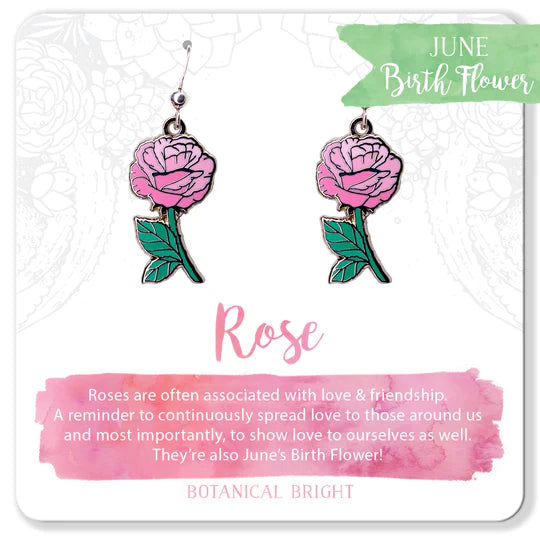 Turquoise Earrings for Summer-Botanical Bright Dangle Earrings - Pink Rose*