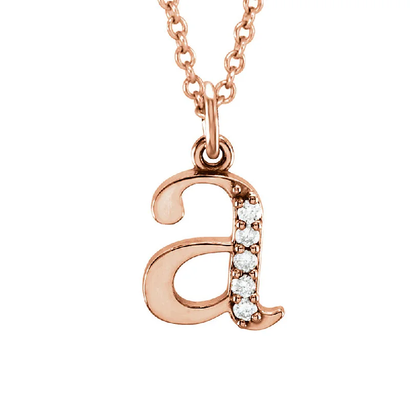 Pearl and Crystal Necklace for Weddings-The Abbey 14k Rose Gold Diamond Lower Case Initial 'a' Necklace 16 In