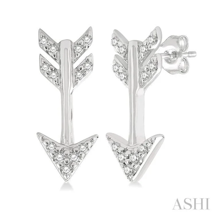 Geometric Earrings for Women-1/10 ctw Petite Arrow Round Cut Diamond Fashion Stud Earring in 10K White Gold