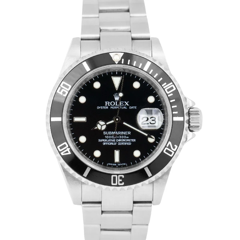 Leather Band Watches for Timeless Style-Rolex Submariner Date Black REHAUT Stainless Steel 40mm Oyster 16610 Watch