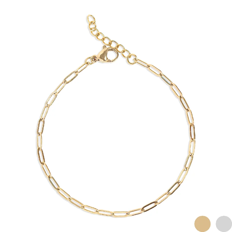 Stackable Gold Bracelets for Fashion-18K Gold PVD Stainless Steel Paperclip Chain Bracelet / BRJ1001