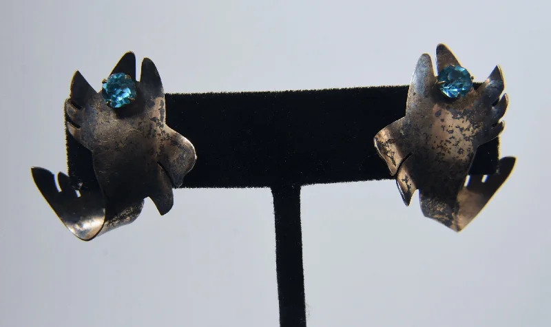 Turquoise Drop Earrings for Summer-Handmade Vintage Sterling Silver Fish Screw Back Earrings