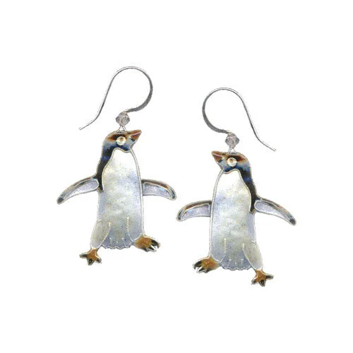 Elegant Gold Stud Earrings-Adelie Penguin Silver & Enamel Earrings (1" Tall)