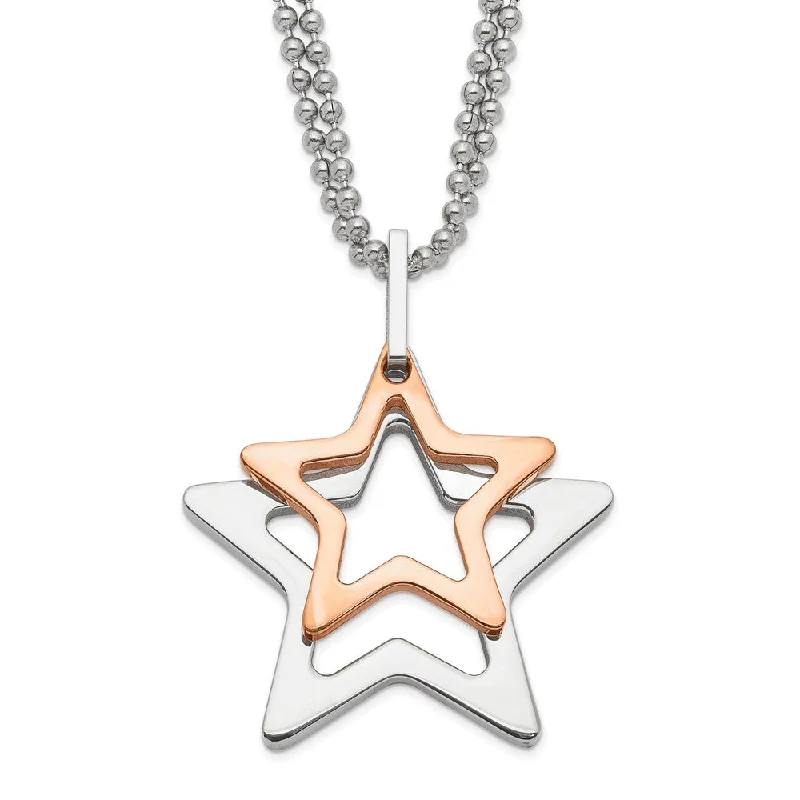 Stylish Pendant Necklace for Trendy Looks-Stainless Steel and Rose Gold Tone Plated Stars Necklace, 22 Inch