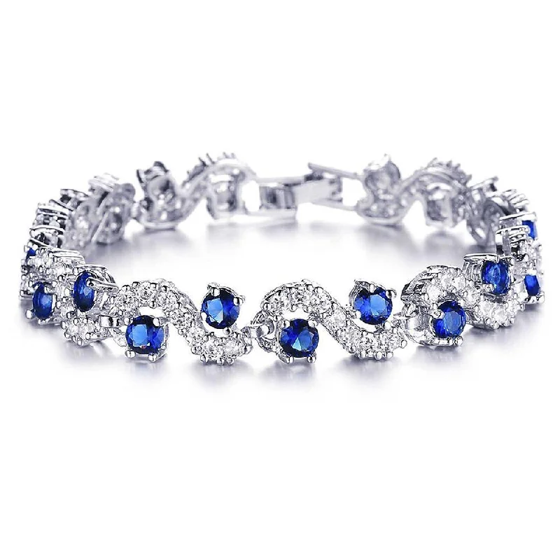 Gold Plated Bangles for Casual Wear-Mahi Rich Royal Blue Crystals Bracelet - BR1100276R