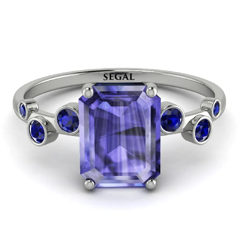 Diamond Ring for Women-Emerald Cut Tanzanite Ring With Bezel - Alina No. 215