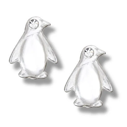 Funky Earrings for Casual Styles-Sterling Silver & Crystal Eyes Penguin Stud Earrings ( 1/2 inch)