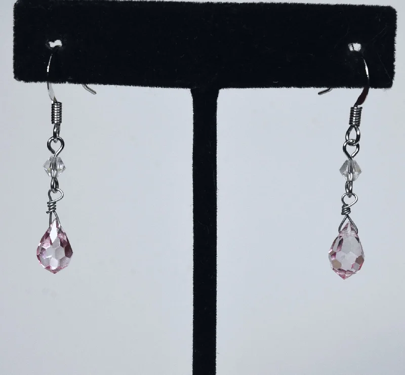 Rose Gold Earrings-Pink Glass Briolette Dangle Earrings