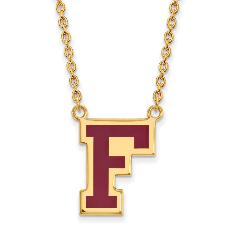 Colorful Gemstone Necklace-14k Gold Plated Silver Fordham U Enamel Large Pendant Necklace