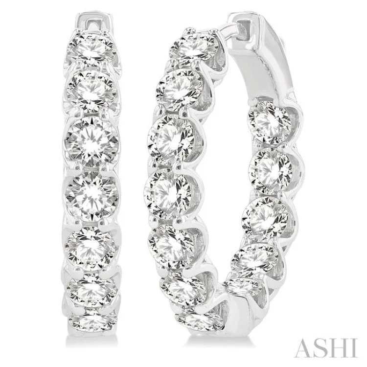 Boho Chic Earrings-5 Ctw Inside-Out Round Cut Diamond Hoop Earrings in 14K White Gold