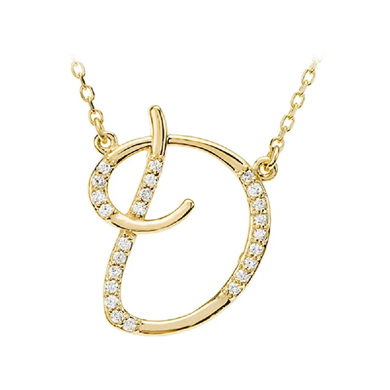 Handcrafted Necklace for Gifts-1/8 Ct Diamond 14k Yellow Gold Medium Script Initial D Necklace, 17in