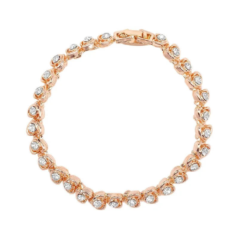 Chic Bangles for Women’s Fashion-Mahi Rose Gold Plated Tiny Heart White Crystals Bracelet for Women (BR1100453ZWhi)