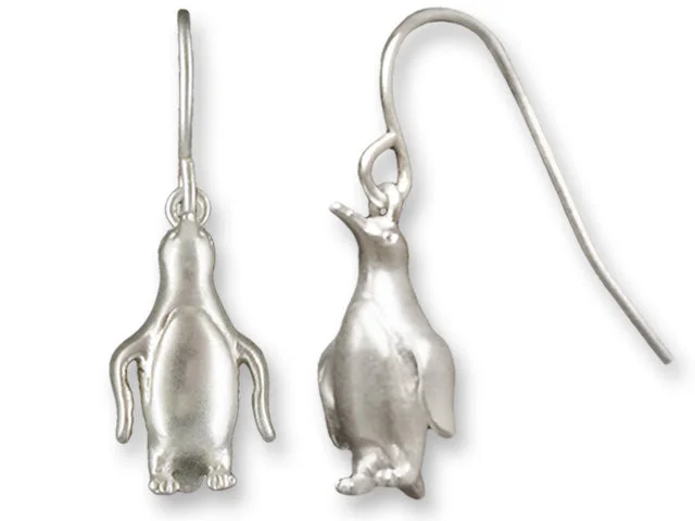 Bright Earrings for Daytime Looks-Silver Penguin Dangle Earrings by Zarah