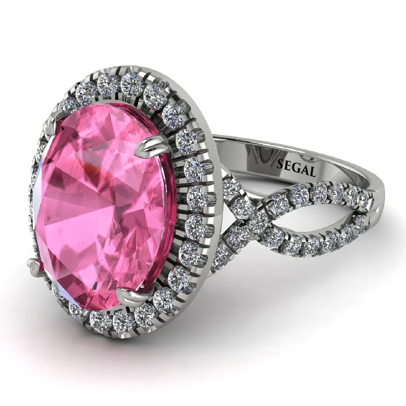 Custom Engraved Ring for Couples-Glamorous Oval Pink Moissanite Ring - Jordyn No. 803