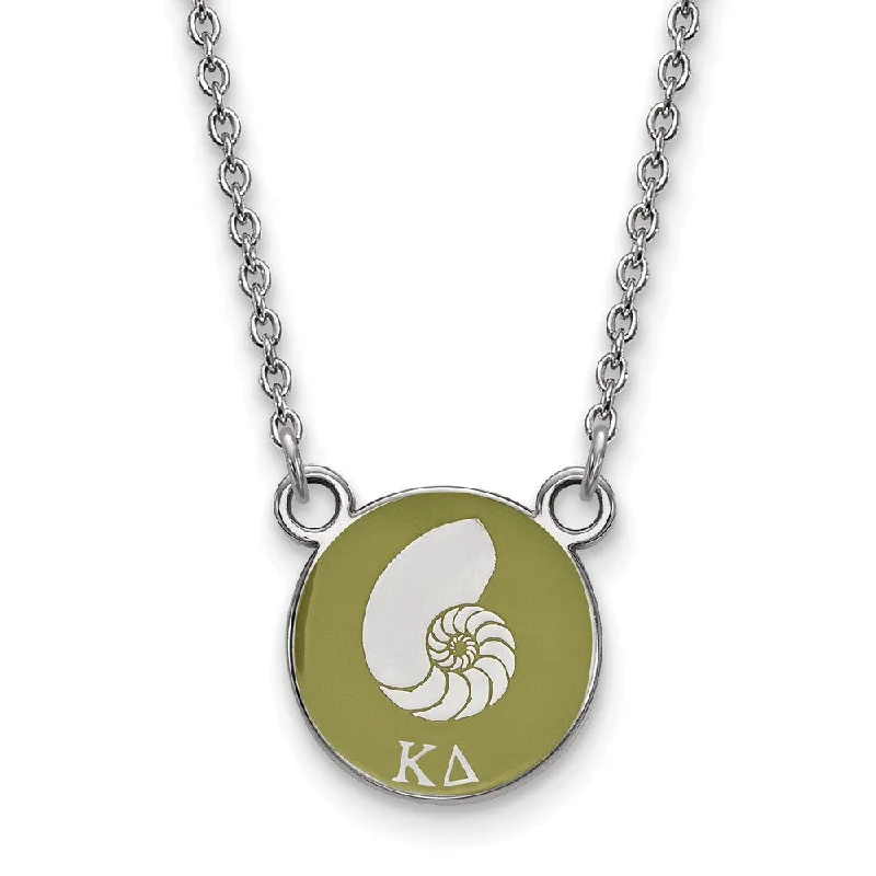 Engraved Necklace for Personal Touch-Sterling Silver Kappa Delta Small Olive Green Enamel Nautilus Necklace