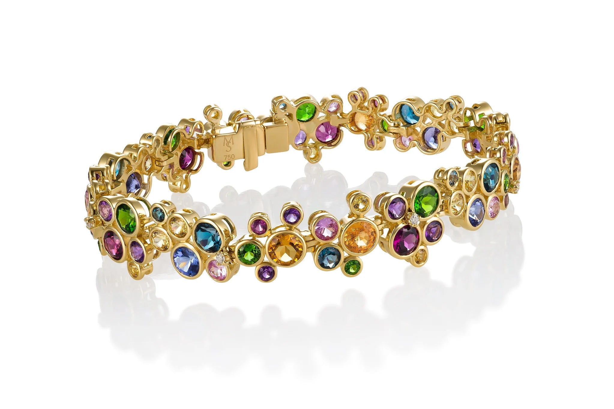 Luxurious Diamond Bracelet for Brides-14K Yellow Gold Martha Seely Design Multi Colored Gemstones Bracelet