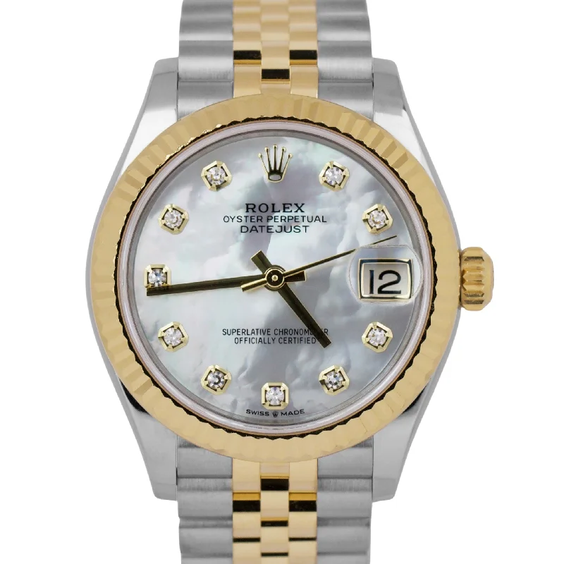 Men's Watches with Unique Watch Faces-Rolex Datejust 31mm 18k Gold Steel MOTHER OF PEARL DIAMOND Jubilee 278273 BOX