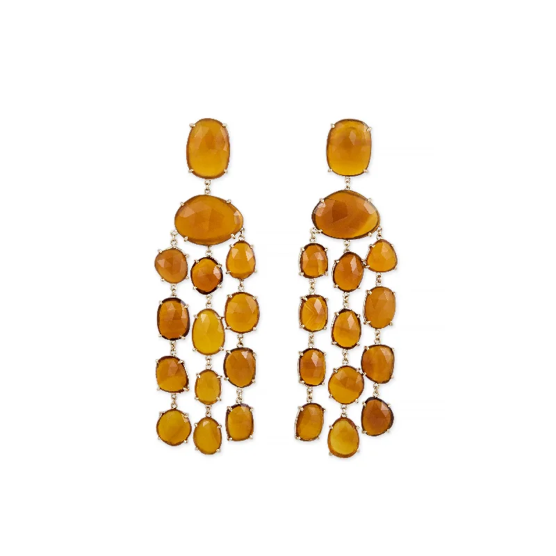 Vintage Style Earrings-FREEFORM SLICE MANGO CHALCEDONY CHANDELIER EARRINGS