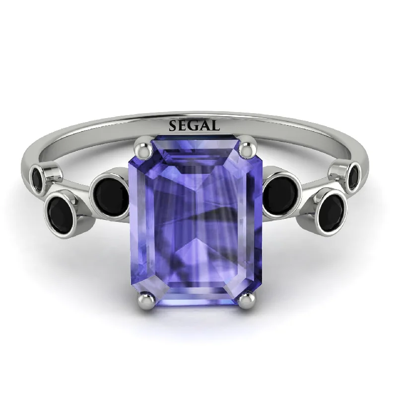 Simple Gold Band Ring-Emerald Cut Tanzanite Ring With Bezel - Alina No. 209