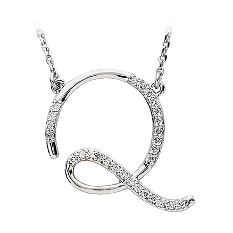 Chic Gold Necklace for Fashionistas-1/8 Ctw Diamond Sterling Silver Medium Script Initial Q Necklace, 16in