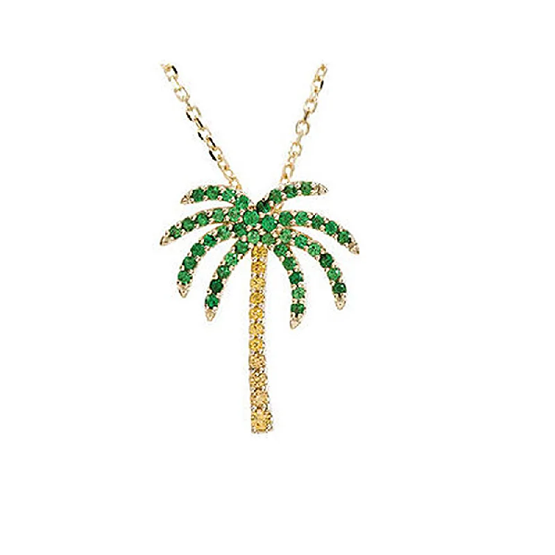 Dazzling Necklace for Special Events-Tsavorite Garnet, Yellow Sapphire & 14k Yellow Gold Palm Tree Necklace