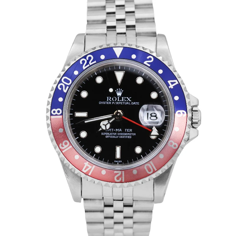 Sports Watches with Step Tracking-Rolex GMT-Master PEPSI Blue Red Stainless Steel Black 40mm 16700 JUBILEE Watch