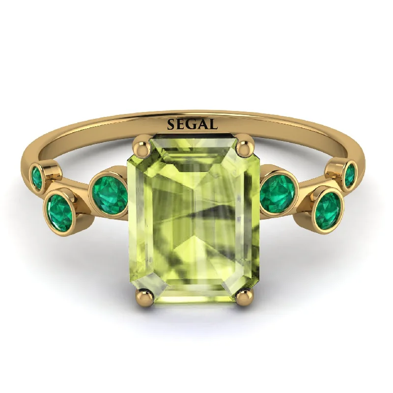 Bold Stackable Rings for Fashion-Emerald Cut Peridot Ring With Bezel - Alina No. 704